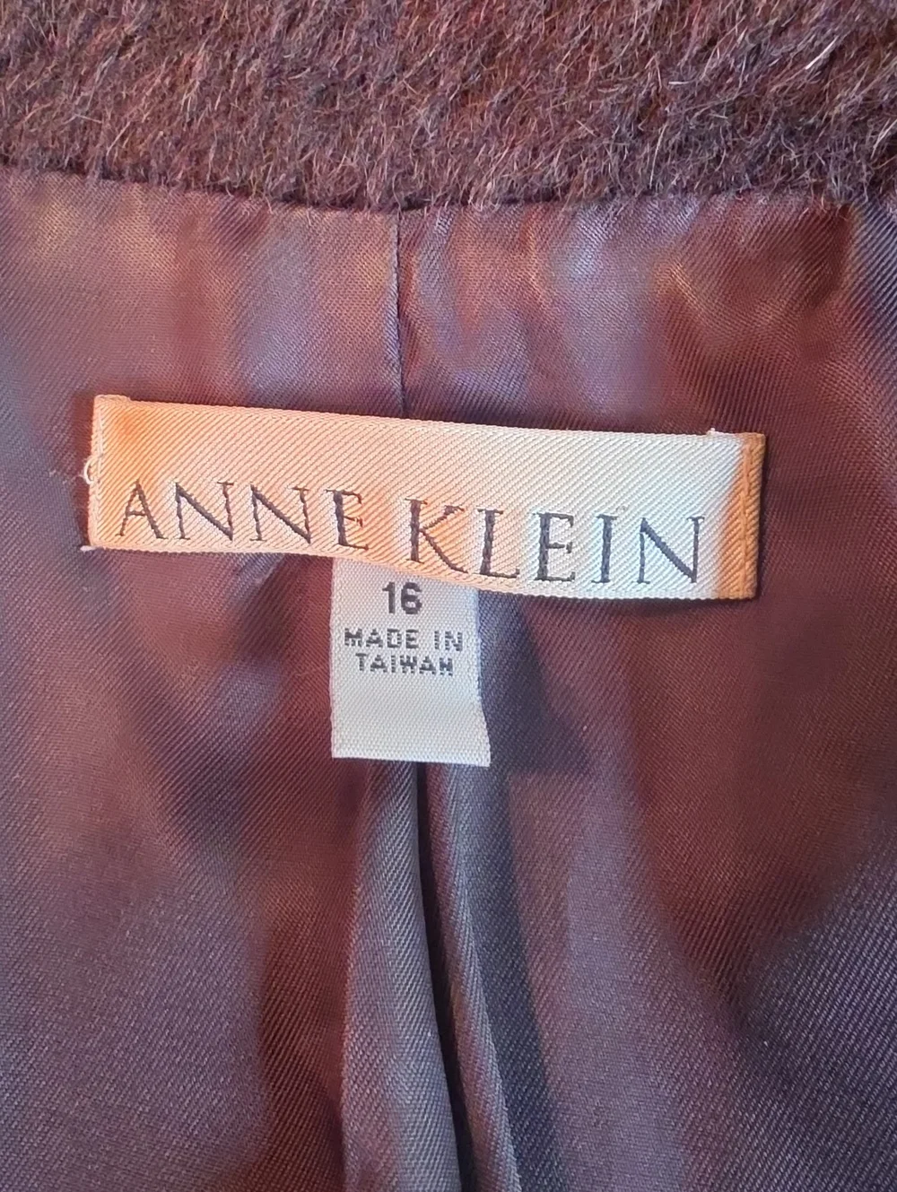 Anne Klein Vintage Alpaca Wool  Coat In Deep Brown Aubergine Womens Sixe 16 EUC - Picture 5 of 9